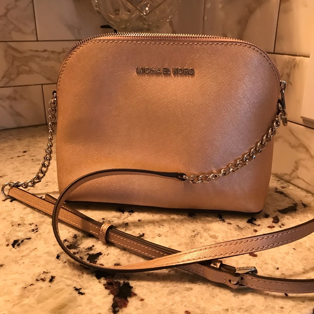Rose gold pink Michael Kors crossbody with silver chain